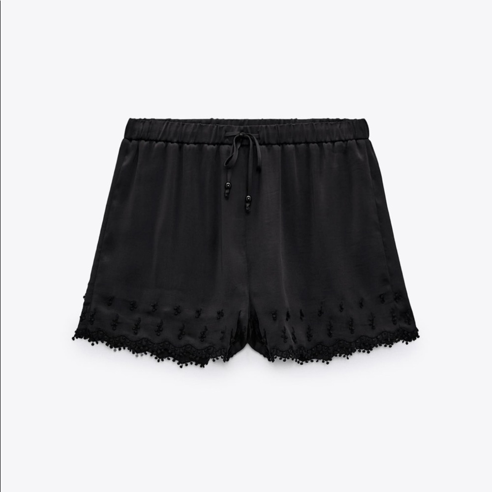 Zara Embroidered Silk Shorts NWT